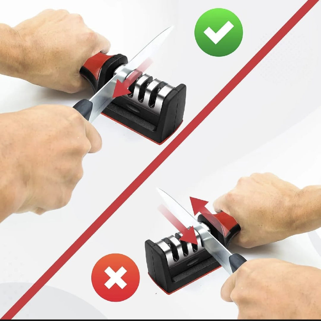 3-Stage Manual Knife Sharpener – Tungsten Steel & Ceramic Blade Sharpening Tool