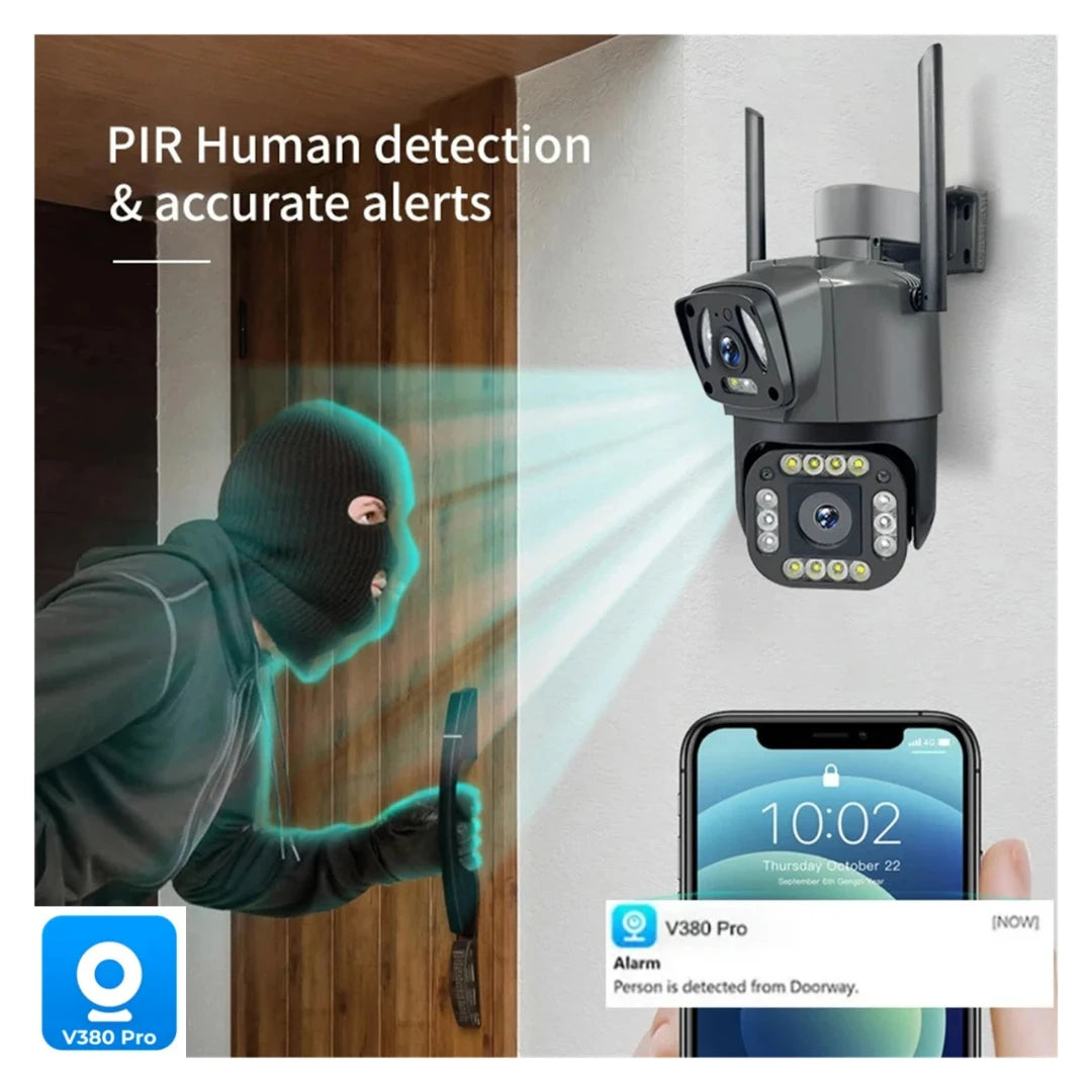 Dual Lens WiFi PTZ Camera — V380 Pro