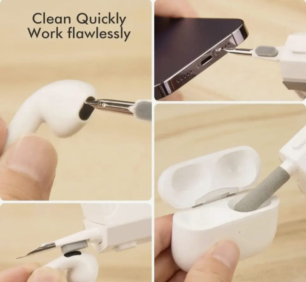8-in-1 Multifunction Cleaning Brush Kit with Phone Stand – Keyboard, Earbud & Screen Cleaner Set