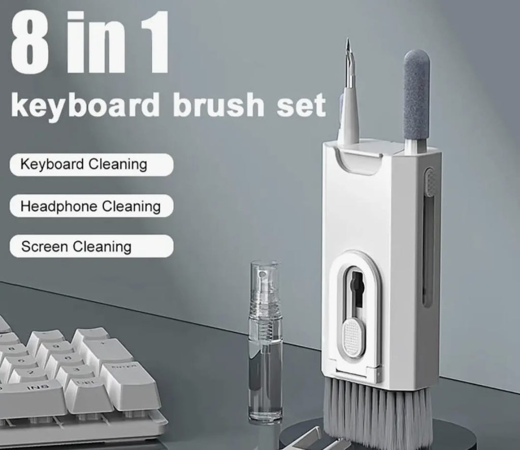 8-in-1 Multifunction Cleaning Brush Kit with Phone Stand – Keyboard, Earbud & Screen Cleaner Set