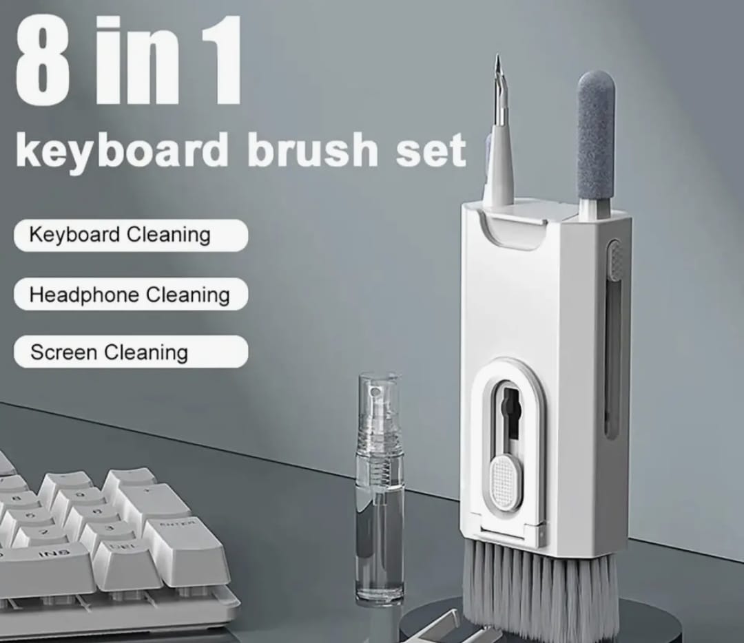 8-in-1 Multifunction Cleaning Brush Kit with Phone Stand – Keyboard, Earbud & Screen Cleaner Set