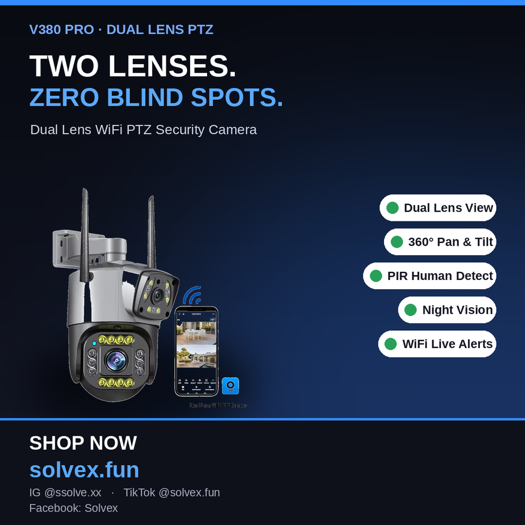 Dual Lens WiFi PTZ Camera — V380 Pro