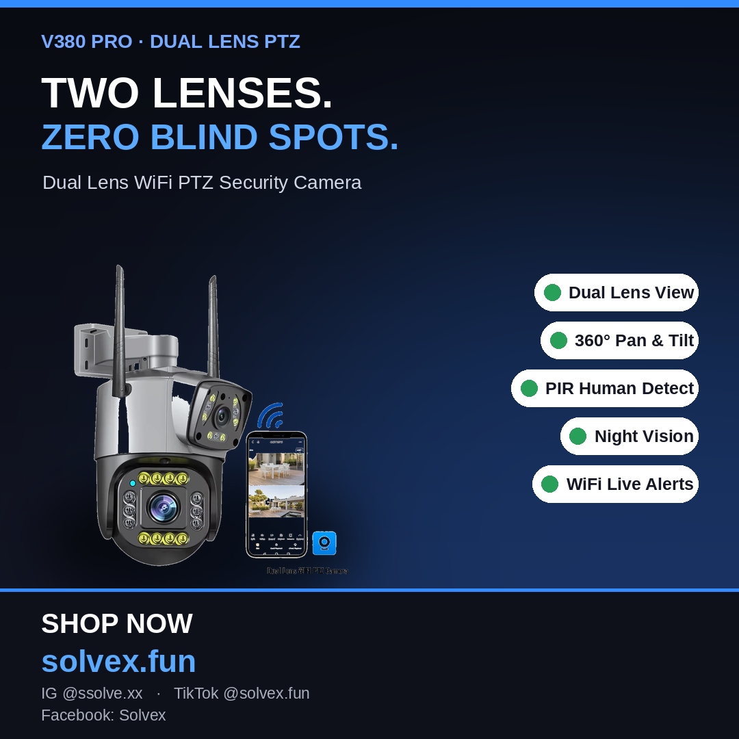 Dual Lens WiFi PTZ Camera — V380 Pro